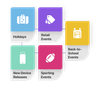 Diagram showing the different types of events that apps can create content for, such as spots events, retail events etc.